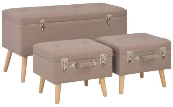 3er Set Hocker mit Stauraum aus Polyester Braun