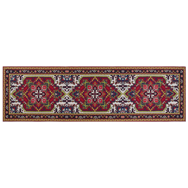 Teppich rot 60 x 200 cm orientalisches Muster Kurzflor COLACHEL