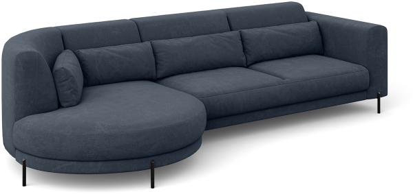 MEBLINI Ecksofa mit Kissen und Metallbeinen - Abgerundetes Sofa - Couch L-Form - Eckcouch - Wohnlandschaft - BOBBY - 319x159x89cm Links - Blau Samt