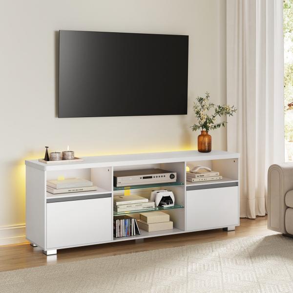 VASAGLE TV-Schrank Fernsehtisch mit LED-Beleuchtung, 2 Schränke, 160 cm