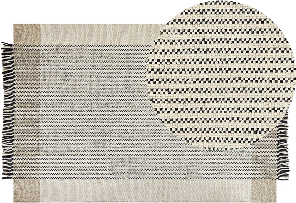Teppich Wolle beige schwarz 200 x 300 cm Kurzflor DIVARLI