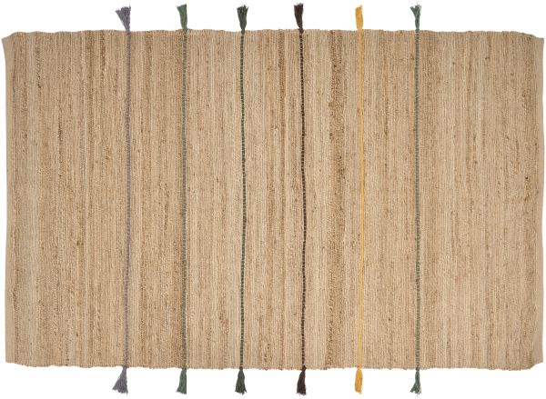 Teppich Jute beige mehrfarbig 140 x 200 cm mit Quasten Kurzflor RAUTA