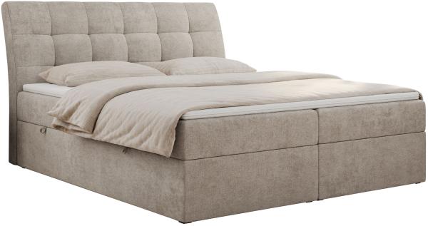 Boxspringbett Polsterbett mit Multipocket-Matratze und Topper - DIEGOS - 180x200cm - Beige Stoff - H3