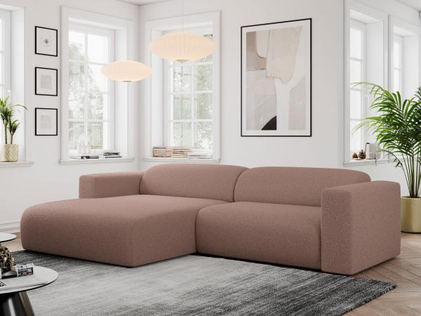 Ecksofa PASADENA, freistehendes Ecksofa, breite Armlehnen, Federsitz - links - Rosa Boucle