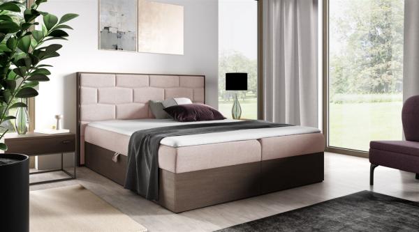 Boxspringbett Bett BEILA 140x200cm Dunkel Eiche Stoff Rosa inkl. Bettkasten