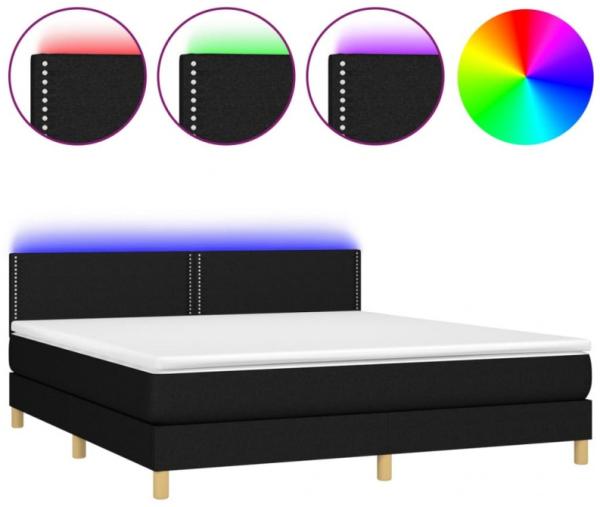 vidaXL Boxspringbett mit Matratze & LED Schwarz 180x200 cm Stoff