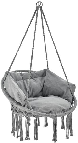 Juskys Hängesessel 'Cadras' mit Kissen im Rücken und Sitzpolster, Indoor Hängekorb 120 kg Belastbarkeit, Hellgrau, 105 x 60 x 60 cm