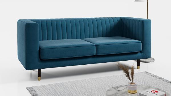 Sofa - Moderne Polstersofa - Skandinavische Deko - ELMO - 3 Sitzer - Blau Mikrofaser