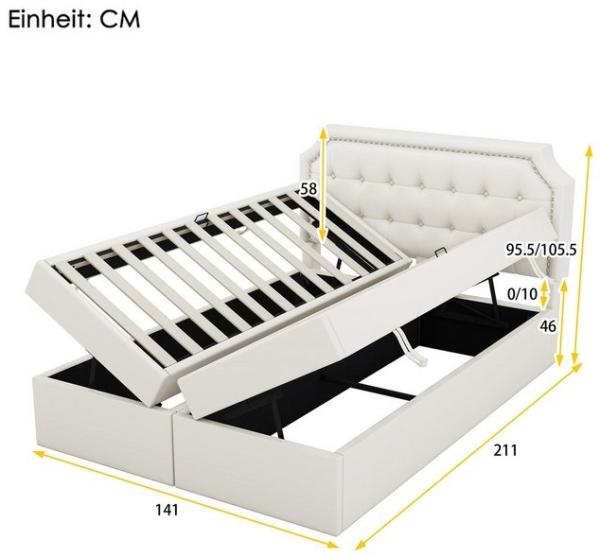 Flieks Polsterbett, Hydraulisches Boxbett Doppelbett mit Stauraum Kunstleder 140x200cm Bild 4