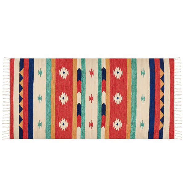 Kelim Teppich Baumwolle mehrfarbig 80 x 150 cm geometrisches Muster Kurzflor MARGARA