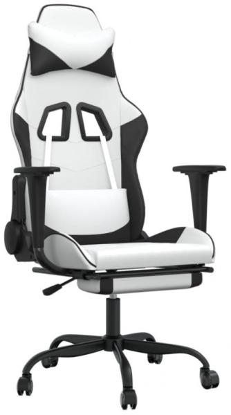 vidaXL Gaming-Stuhl mit Massage & Fußstütze Weiß & Schwarz Kunstleder