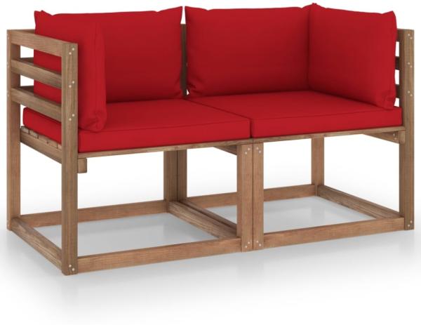 Garten-Palettensofa 2-Sitzer mit Kissen Rot Kiefernholz