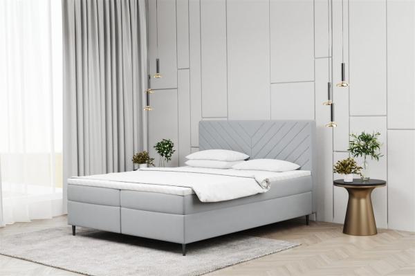 Boxspringbett Schlafzimmerbett BONITA 140x200cm in Stoff Matt Velvet Hellgrau