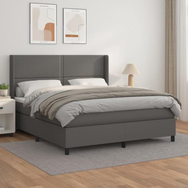 vidaXL Boxspringbett mit Matratze Grau 180x200 cm Kunstleder 3132457