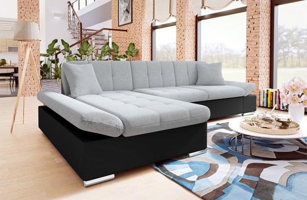 Ecksofa Malwi mit Regulierbare Armlehnen Design Eckcouch mit Schlaffunktion und Bettkasten, L-Form Sofa vom Hersteller, Couch Wohnlandschaft (Soft 011 + Bristol 2460, Ecksofa: Links)