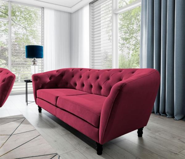 Sofa Designersofa CHARLOTTE 3-Sitzer in Stoff Matt Velvet Bordeaux