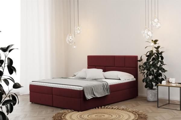 Boxspringbett Schlafzimmerbett CALVIN 120x200cm in Stoff Matt Velvet Weinrot