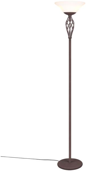 Deckenfluter RUSTICA Landhausstil Rostoptik mit Glasschirm, Höhe 180cm