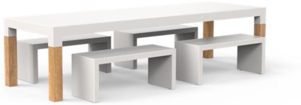 One To Sit 5-teilige Sitzgruppe Base Borra Aluminium weiß RAL/Eiche 300x100 cm