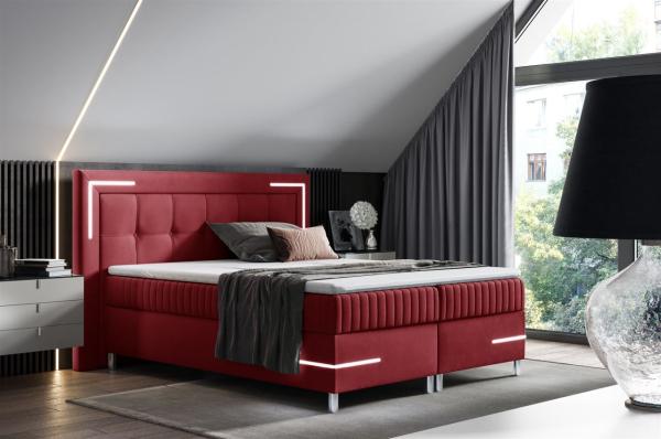 Boxspringbett Schlafzimmerbett 120x200cm AMORE Nr. 1 Rot inkl. LED-Beleuchtung