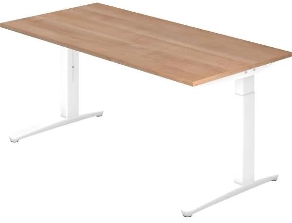 'XB16' Schreibtisch, C-Fuß, 160x80cm, Nussbaum / Weiß