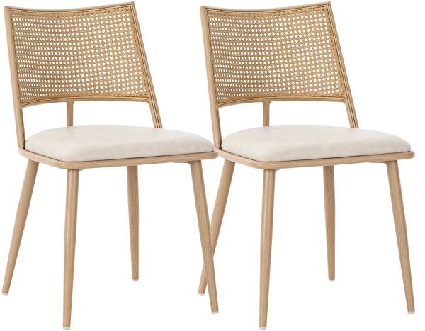 Merax PU-Sitz, Rattan-Rückenlehne, 6er-Set, Wohnzimmer, Schlafzimmerstuhl, Beige