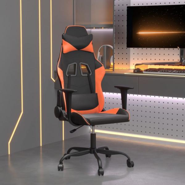 Gaming-Stuhl Schwarz und Orange Kunstleder (Farbe: Schwarz)