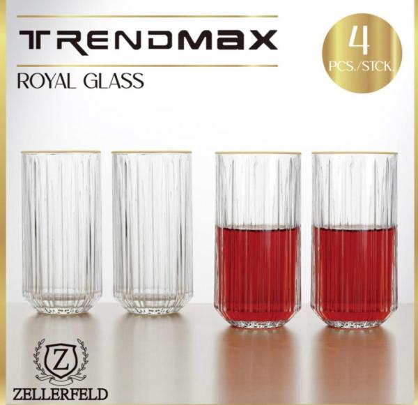 Zellerfeld 4-teiliger Wasserglas-Set mit Goldumrandung transparent Trinkgläser Saftgläser Royal Glas