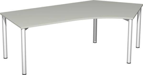 Schreibtisch 135° '4 Fuß Flex' rechts, 216x113cm, Lichtgrau / Silber