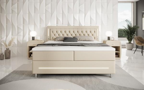 Boxspringbett Verdino mit RGB, USB und Stauraum 180x200 Beige H4