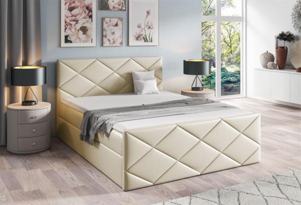 Boxspringbett Schlafzimmerbett KOSMOS 160x200cm Kunstleder Madryt Creme