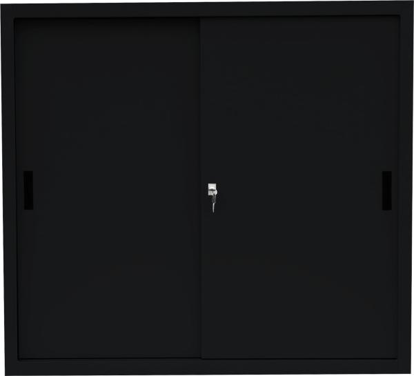 Schiebetürenschrank Schiebetüren Büro Aktenschrank Sideboard aus Stahl Schwarz 1090 x 1200 x 450 mm (Höhe x Breite x Tiefe) 550149