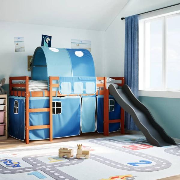 Kinderhochbett mit Tunnel Blau 90x190 cm Massivholz Kiefer 3309117