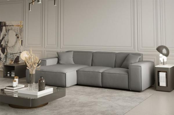 Ecksofa Designersofa CELES in Stoff Opera Velvet Silbergrau Ottomane Links