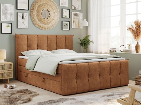 Boxspringbett KING DE LUX - 7-Zonen Matratze - PREMIUM-11-KING - 140x200cm - Orange Stoff - H3