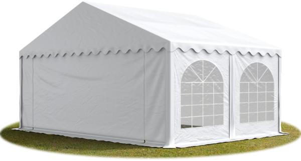 Festzelt Partyzelt 5x4 m PREMIUM, hochwertige PVC Plane 750 N in weiß 100% wasserdicht mit Bodenrahmen