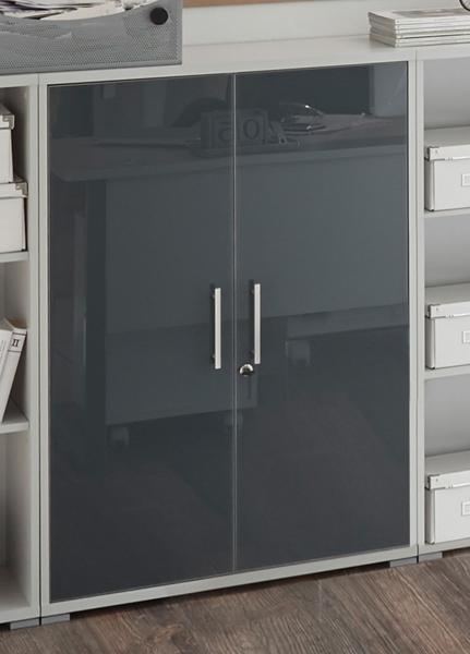 Aktenschrank >Olivia< in lichtgrau aus Glas - 78x114x35cm (BxHxT)