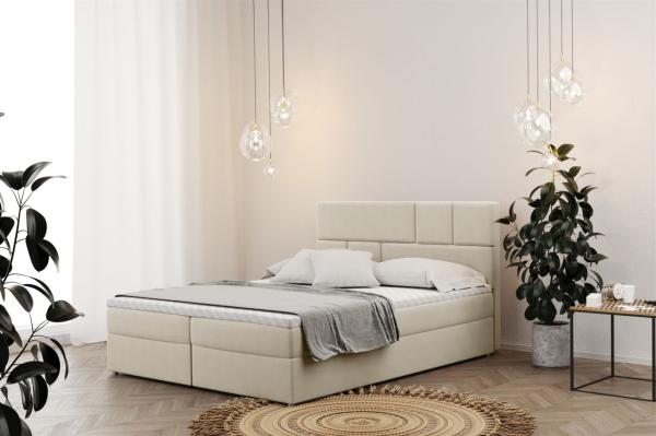 Boxspringbett Schlafzimmerbett CALVIN 200x200cm in Stoff Matt Velvet Creme