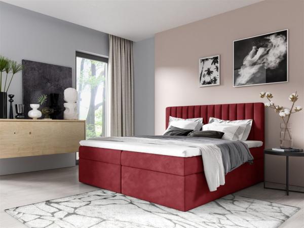 Boxspringbett Schlafzimmerbett LINNEA 160x200cm Stoff Rot inkl. Bettkasten