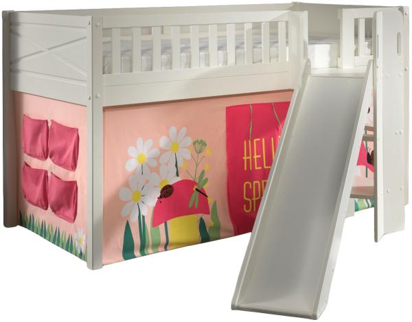 SCOTT Spielbett, LF 90 x 200 cm, mit Rolllattenrost, Rutsche, Leiter und Textilset Vorhang "Spring"