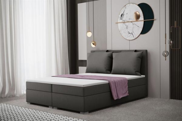 Boxspringbett Schlafzimmerbett MATRO 140x200cm in Stoff Soro Quarzgrau