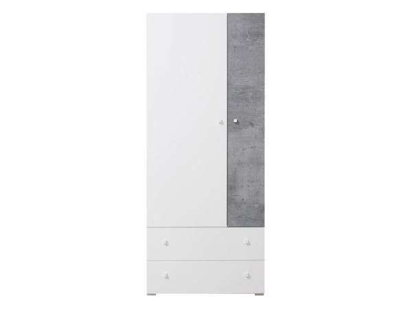 Kleiderschrank Nonnus 03 L / P, Farbe: Weiß / Weiß + Beton