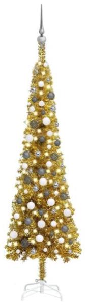 vidaXL Schlanker Weihnachtsbaum mit LEDs & Kugeln Golden 180 cm, Mit Beleuchtung [3078128]