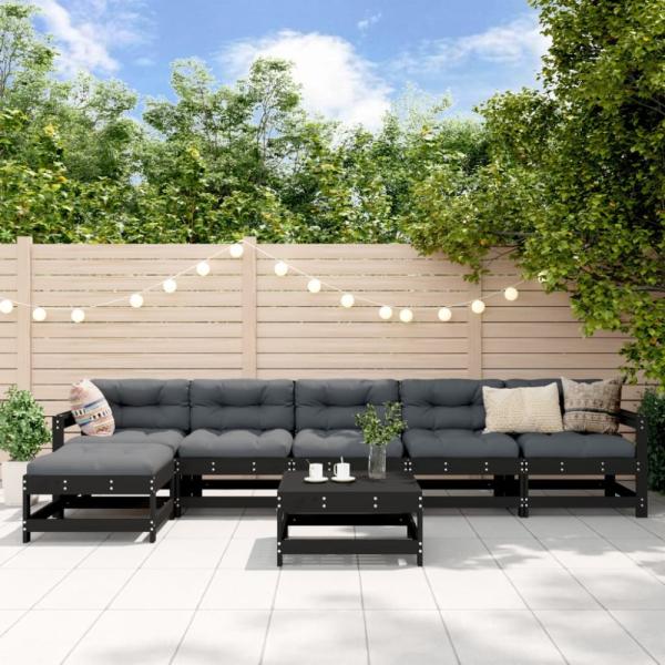 vidaXL 7-tlg. Garten-Lounge-Set mit Kissen Schwarz Massivholz