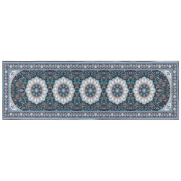 Teppich blau schwarz 80 x 240 cm orientalisches Muster Kurzflor GEDIZ