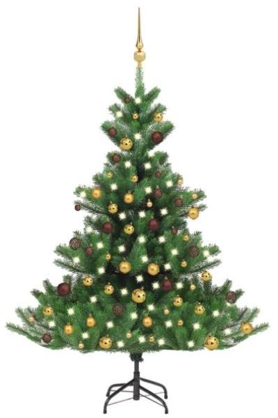 vidaXL Künstlicher Weihnachtsbaum Nordmann LED & Kugeln Grün 120 cm, Mit Beleuchtung [3077558]