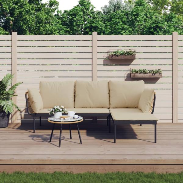 vidaXL 3-tlg. Garten-Lounge-Set mit Kissen Beige Poly Rattan