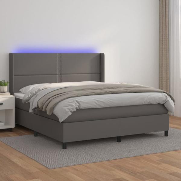 Boxspringbett mit Matratze & LED Grau 160x200 cm Kunstleder (Farbe: Grau)