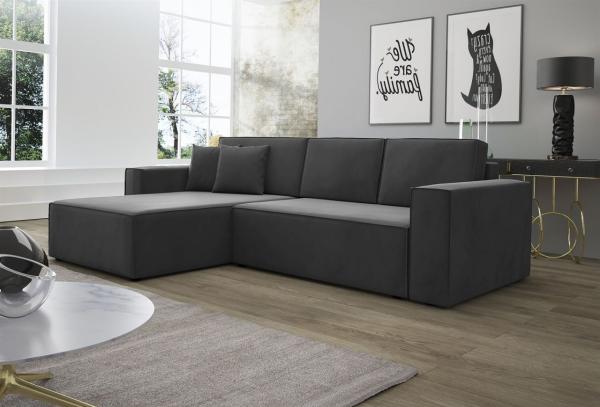 Ecksofa Schlafsofa Sofa CONOR PREMIUM Stoff Kronos Steel Morengo Ottomane Links