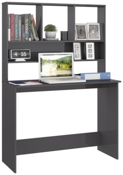 Schreibtisch mit Regalen, Spanplatte Hochglanz-Grau, 110 × 45 × 157 cm